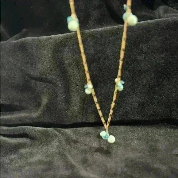 Gold Tone Figaro Chain Necklace with Blue Green Stones Long Costume Jewelry - Picture 6 of 6